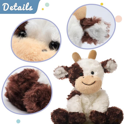 Hopearl Adorable Plush Cow Toy Floppy Dairy Cattle Soft Stuffed Animal Cute Birthday Gifts for Boys Girls Kids Toddlers, Brown, 9''