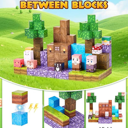 126PCS Magnetic Building Blocks: Forest Castle Magnetic Blocks Building Toys, Toddler Magnet Toys STEM Building Game Sensory Gift for Kids Ages 3 4 5 6 7 8 9+ Boys Girls Birthday Gifts