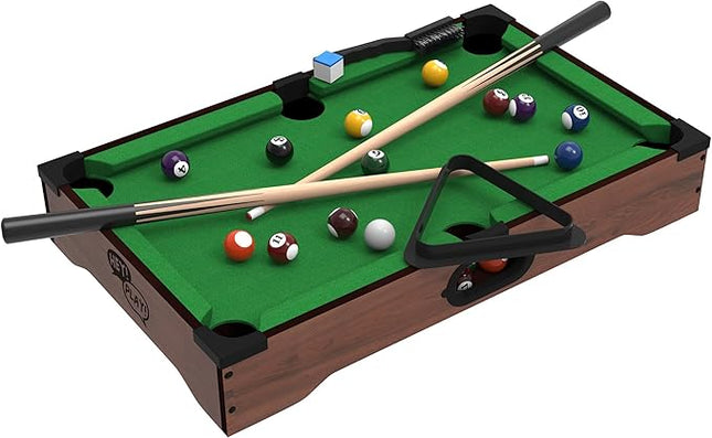 Mini Pool Table - 20-Inch Portable Tabletop Billiards Game with Cue Balls, Sticks, Chalk, Brush, and Triangle Rack - Table Games by Hey Play