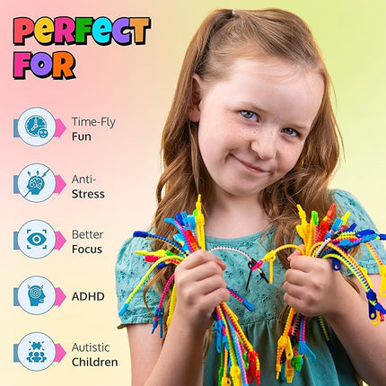 UpBrands 120 Students Incentives Friendship Zipper Bracelets 7.5”, Easter Favors for Kids, Stress Relief Quiet Fidget Toys, Kit for Kids Valentine Gifts, Goodie Bags, Easter Egg Fillers, School Prizes