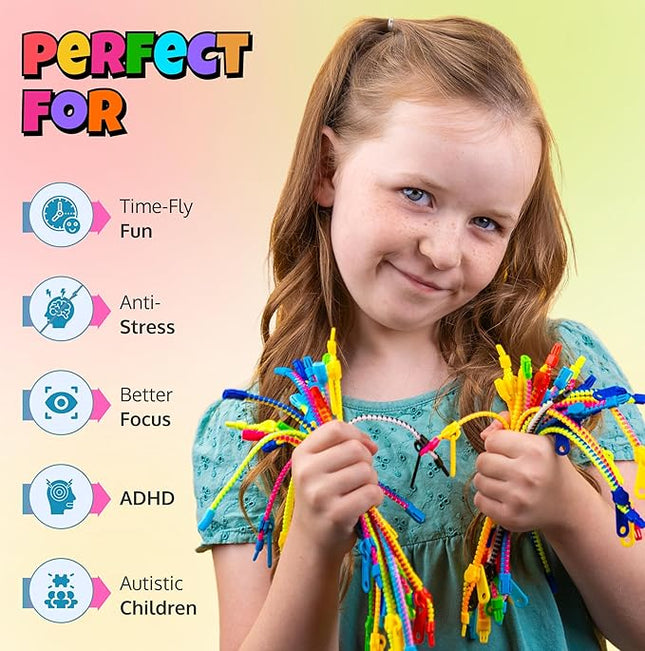 UpBrands 96 Party Favors for Kids Easter Egg Stuffers, Friendship Zipper Bracelets 7.5” Stress Relief Fidget Toys, Kit for Valentines, Birthday, Goodie Bags, Easter Egg Fillers, Classroom Rewards