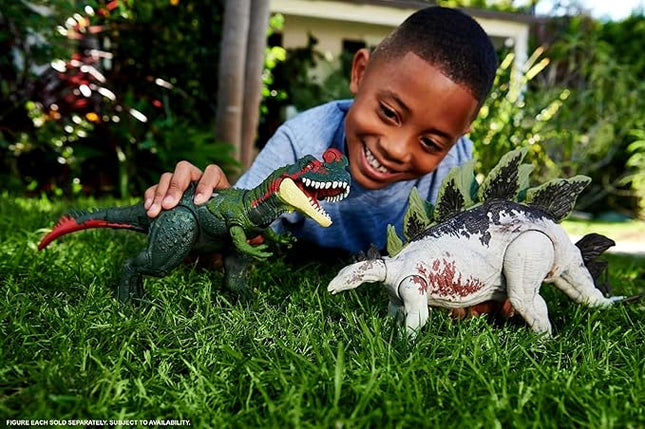 Mattel Jurassic World Gigantic Trackers Action Figure, Stegosaurus Dinosaure Toy with Attack Motion & Tracking Gear, Plus Downloadable App & AR