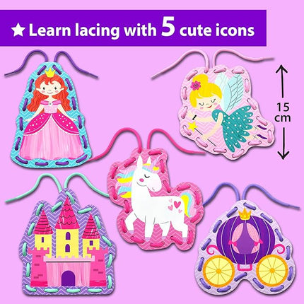 KRAFUN Beginner Unicorn My First Lacing Card Kit for Kids Arts & Crafts, 5 Easy Princess Lacing Projects, Paper Art Craft Cards for Toddlers, Fine Motor Preschool Skills Toys