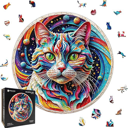 Wooden Puzzle for Adults – Unique Cat-Shaped Jigsaw, Animal Desgin Brain Teaser for Kids & Teens, 200 Pieces, 10"x10", Ships as Whole Puzzle Board (No Loose Pieces), Gift-Ready Box, Fun Family Game,