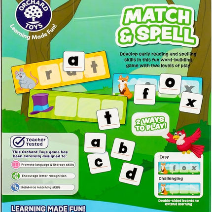 ORCHARD TOYS Match & Spell Game - New Art, Develop Your Children's Early Reading and Spelling Skills in This Updated, Fun Word-Building, 2 Ways to Play, for Ages 4+, Single or Multiplayer
