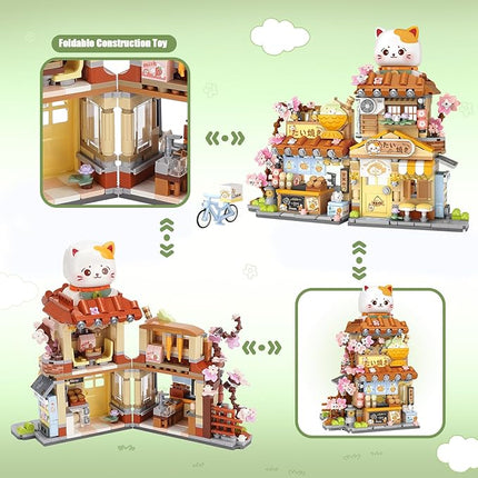 Japanese Street View Taiyaki Shop Mini Building Blocks for Girls 6-12, MOC Creative Building Toys Cute Panda Building Set, Simulation Architecture Construction Toy, Gift Idea for Kids Adults (923 PCS)
