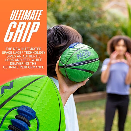 Nerf Spiral Grip Footballs - Patented Spacelace for Ultimate Spirals - Machine Stitched Construction - Pump Included - Junior or Mini - Blue/Orange or Green/Black