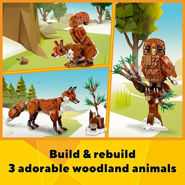 LEGO Creator 3 in 1 Forest Animals Red Fox Toys - Building Toys for Kids, Boys & Girls, Ages 9+ - W/ 3 Building Options into Fox, Owl, or Squirrel - Gift for Christmas - 31154
