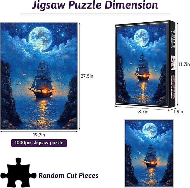 1000pcs Starry Night Sailing Ship Jigsaw Puzzles - Premium Paper Large Puzzle for Adults, Challenging DIY Brain Teaser, Family Bonding Activity, Celestial Theme Puzzle Jigsaw Puzzles for Adults