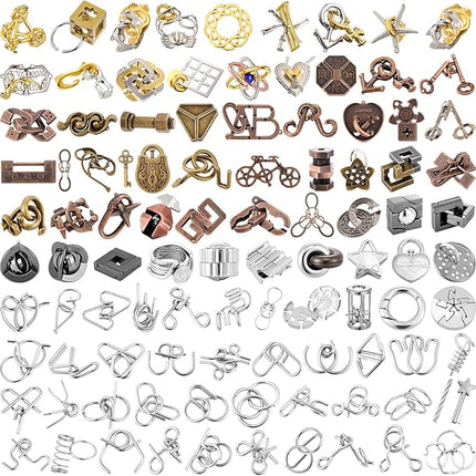 Yilloog 100 Styles Metal Brain Teaser Puzzles Assortment Bulk for Adults Difficult Magic Puzzles Highly Hard Brain Games Iq Logic Test Disentanglement Game Gift for Christmas Classroom Mind Challenge