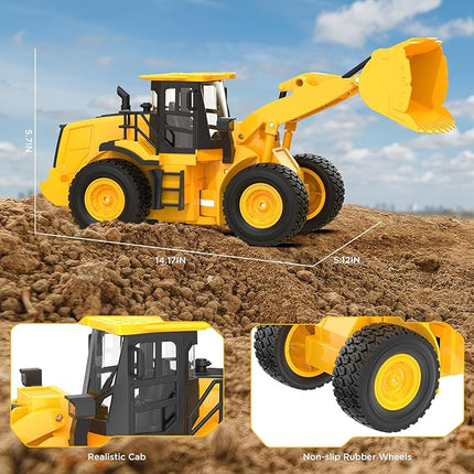 9-Channel Remote Control Wheel Loader – 1:18 Scale Construction Toy, Realistic Sounds & Lights, All-Terrain TPR Rubber Tires, Perfect for Kids & Adults, 100-Minute Battery, Great Gift for Birthdays