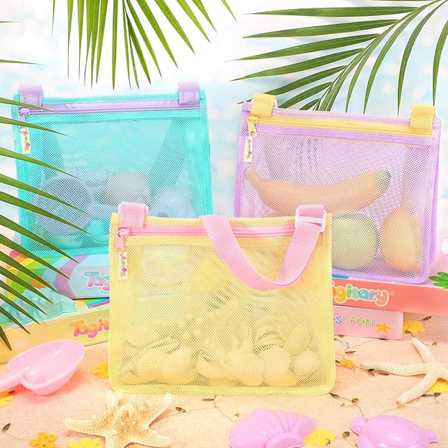 Tagitary Beach Toys Mesh Beach Bags Sand Toys Kids Seashell Bag with Zipper,Outdoor Toys Travel Summer Must Have Accessories for Boys and Girls(Only Bags)