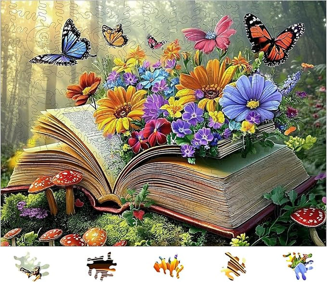Wooden Puzzles for Adults, Magical Butterfly Flying Out of Book Jigsaw Puzzles 200pcs, Art Adult Puzzles,Irregular Wood Puzzles Creative Gift for Adults 11.8x8.8 inch