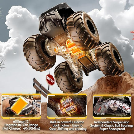 Remote Control Car Monster Truck Toy Off-Road Truck - 4WD Waterproof RC Cars for All Terrain, 1:16 Scale Hobby Monster Truck Toys 2.4GHz Pick-up Vehicles Kids Gifts for Boys Age 6 7 8 9 10-12+,Black
