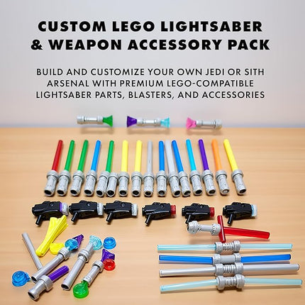 Brick Loot Light Saber & Blaster Weapons Pack, 75+ Mini Accessories for Lego Minifigures, Star Wars Building Set, Compatible with Major Brands, Includes Swords, Sabers, Guns for Kids & Adults Ages 6+