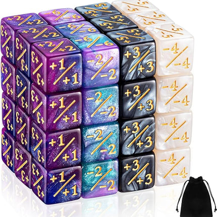 Sumind 48 Pcs Counter Dice -1/+1 Counters Buff Tokens 6 Sided Dice Gifts Compatible with MTG CCG TCG Cards Gaming Accessory (Trendy Style)