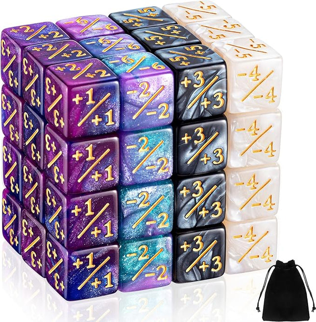 Sumind 48 Pcs Counter Dice -1/+1 Counters Buff Tokens 6 Sided Dice Gifts Compatible with MTG CCG TCG Cards Gaming Accessory (Trendy Style)