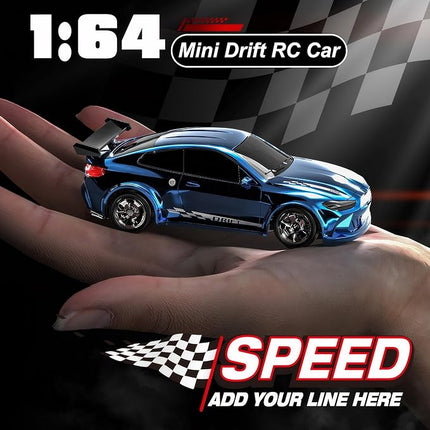 Mini RC Drift Car with Lights, 1:64 4WD 2.4GHz Remote Control Car for Kids Adults (Blue)