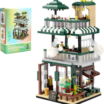 Street View Mini Building Blocks Coffee House Shop Store Building Kit Simulation Construction Educational Creative Gift for Adults（1025 pcs）
