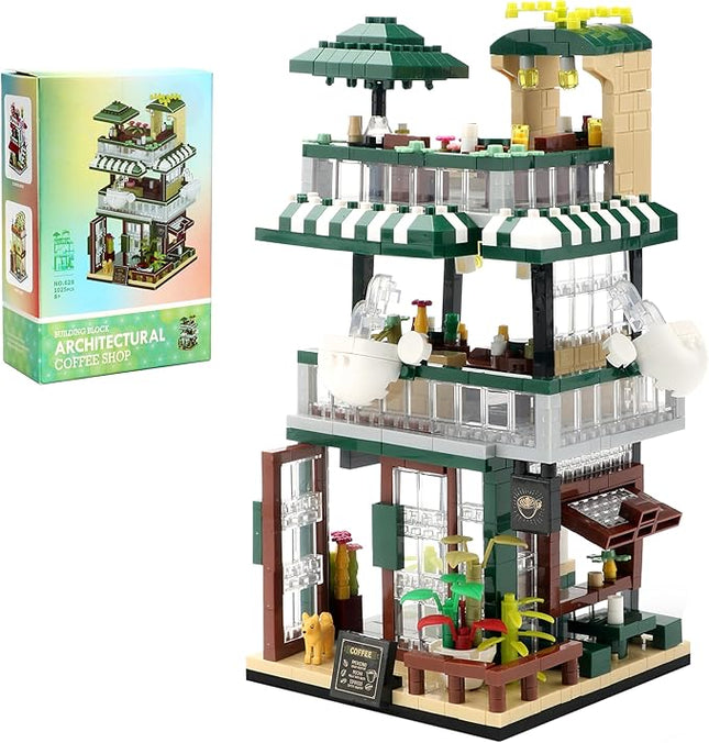 Street View Mini Building Blocks Coffee House Shop Store Building Kit Simulation Construction Educational Creative Gift for Adults（1025 pcs）