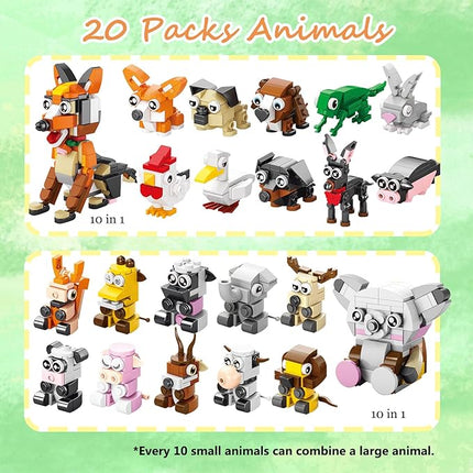 20 Pack Party Favors Building Set for Kids, Mini Animals Building Block Toy, Classroom Prizes Goodie Bags Stocking Stuffer, Easter Gifts Birthday for Boy Girls Age
