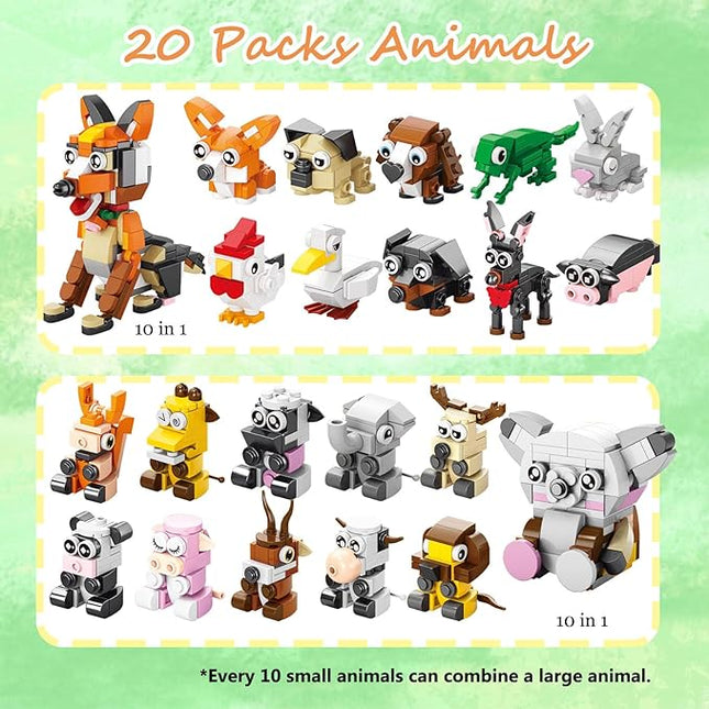 20 Pack Party Favors Building Set for Kids, Mini Animals Building Block Toy, Classroom Prizes Goodie Bags Stocking Stuffer, Easter Gifts Birthday for Boy Girls Age