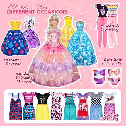 122Pcs Doll Clothes and Accessories - with Doll Sets,Fashion Pack Playset Including Wedding Gowns/Dresses/Hangers/Shoes/Outfit,Fashionista Princess Dolls Playset,Birthday Girls Gifts Age 345678