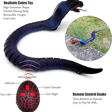Tipmant RC Snake Infrared Remote Control Cobra Fake Realistic Naja Animal Crawling Vehicle Scary Trick Kids Halloween Christmas Prank Toys Birthday Gifts (Blue)