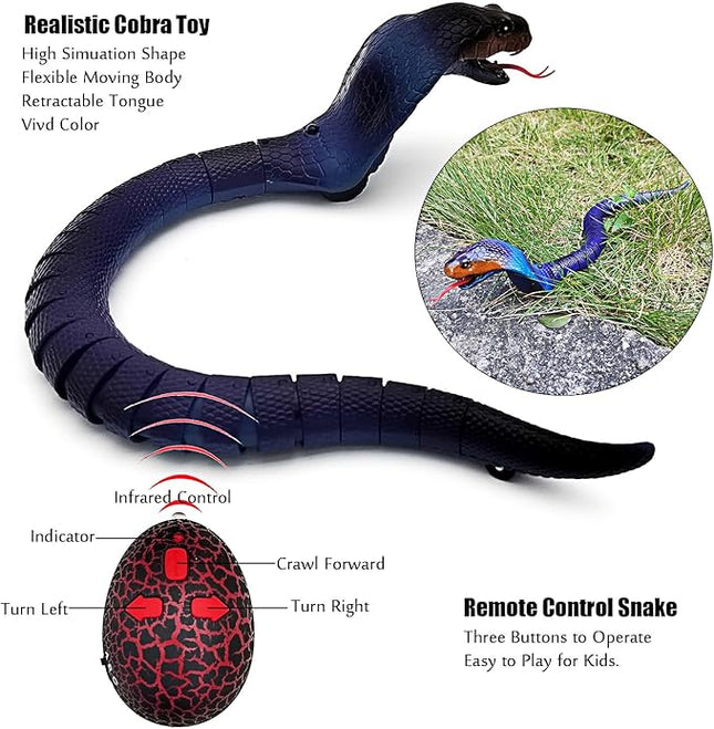 Tipmant RC Snake Infrared Remote Control Cobra Fake Realistic Naja Animal Crawling Vehicle Scary Trick Kids Halloween Christmas Prank Toys Birthday Gifts (Blue)