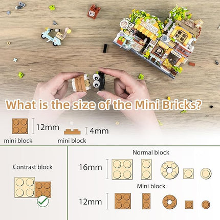 Street View Coffee Shop Mini Building Blocks, MOC Creative Building Toys Cute Animals Building Set for Girls 6-12, Simulation Architecture Construction Toy, Gift Idea for Kids Adults (1077 PCS)