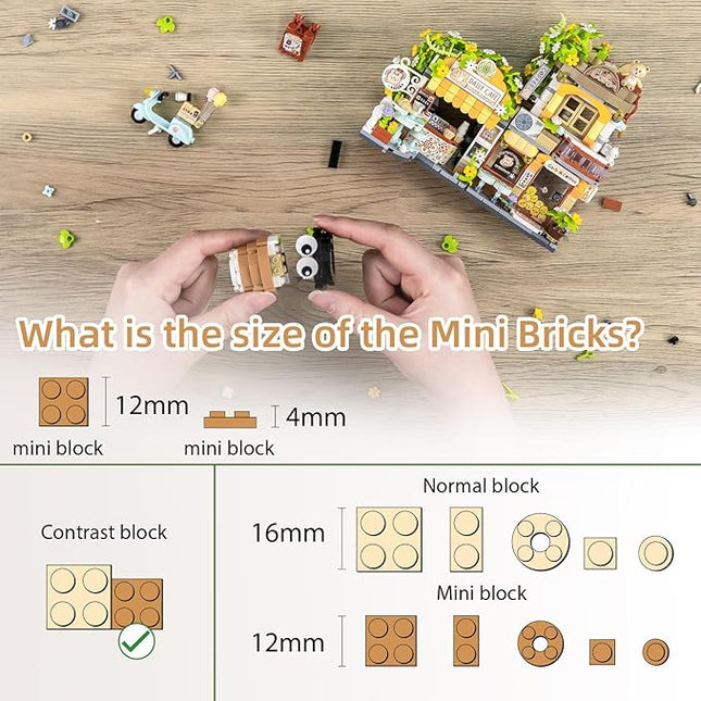 Street View Coffee Shop Mini Building Blocks, MOC Creative Building Toys Cute Animals Building Set for Girls 6-12, Simulation Architecture Construction Toy, Gift Idea for Kids Adults (1077 PCS)