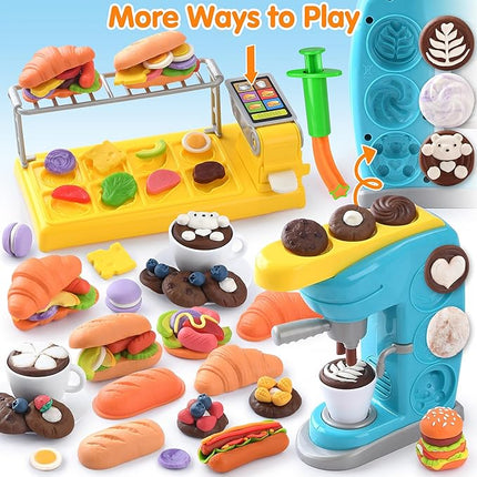 Color Dough Sets for Kids 2-4 4-8, Play Kitchen Creation Cafe Dough Toy Sets, Color Dough Tools, Coffee Maker Set Dough, Arts and Crafts Clay for Girls Boys, 8 Cans of Modeling Compound