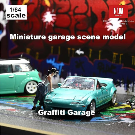 Display Case for Hot Wheels,Diorama 1/64 Scale Car Garage Model with LED Lights and Acrylic Cover, Stackable Car Parking Lot Model,Diecast Car Display Case(Graffiti Garage)