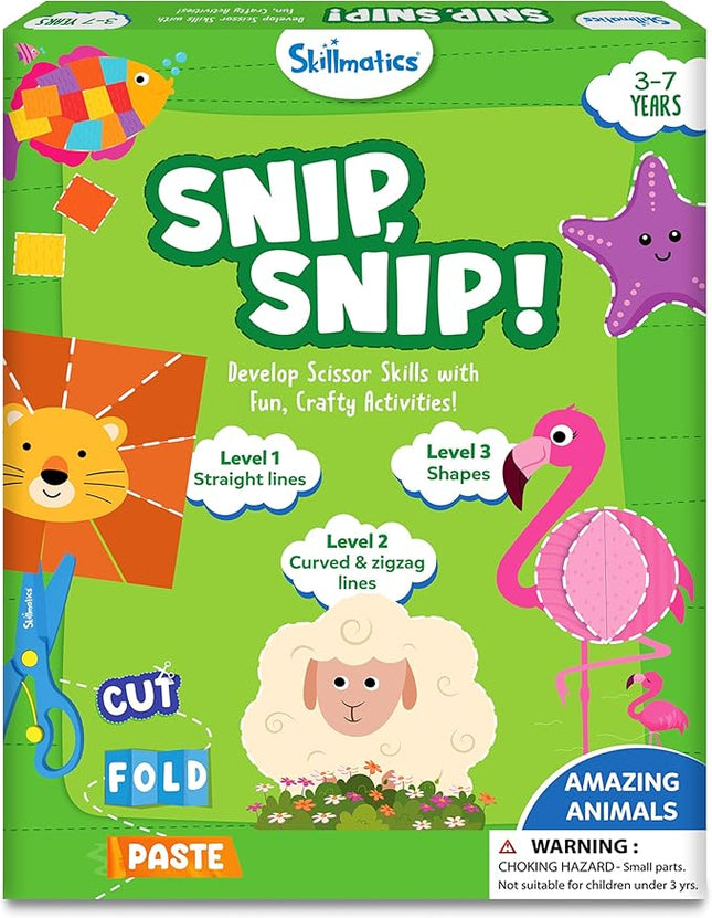 Skillmatics Scissor Skills Activity Book - Snip Snip, 25 Fun Cutting & Creative Activities for Preschoolers, 2 Child-Safe Scissors, Fine Motor Skills, Felt Craft Kit, Gifts for Kids Ages 3, 4, 5, 6, 7