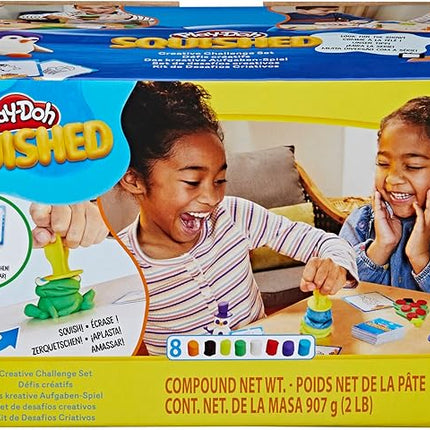 Play-Doh Squished Creative Challenge Set with 4 Activities for Kids 5 Years and Up, 30 Challenge Cards, Mega Can with 8 Modeling Compound Colors