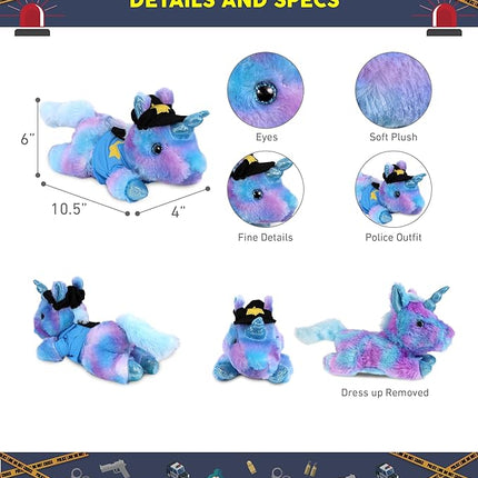DolliBu Friday Blue Unicorn Police Officer Plush Toy - Soft Unicorn Cop Stuffed Animal Dress Up with Cute Cop Uniform and Cap Outfit - Gift with Personalization - 10.5 Inches