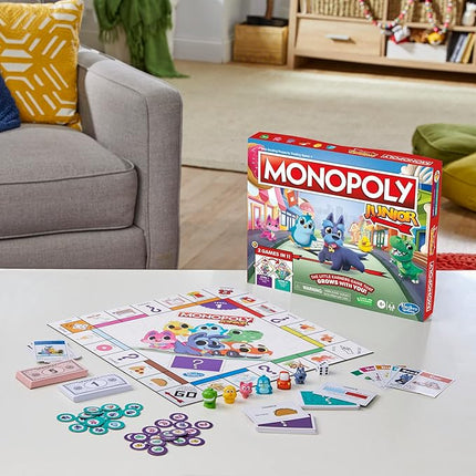 Hasbro Gaming Monopoly Junior Board Game, 2-Sided Gameboard, 2 Games in 1, Monopoly Game for Younger Kids Ages 4 and Up, Kids Games for 2 to 6 Players