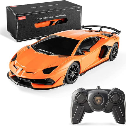 BEZGAR Remote Control Car Licensed RC, 1:24 Lambo Toy Car for Kids, Lambo Aventador SVJ Remote Control Model Electric Sport Racing Hobby Toy for 3 4 5 Year Old Boy Birthday Gift (Orange)