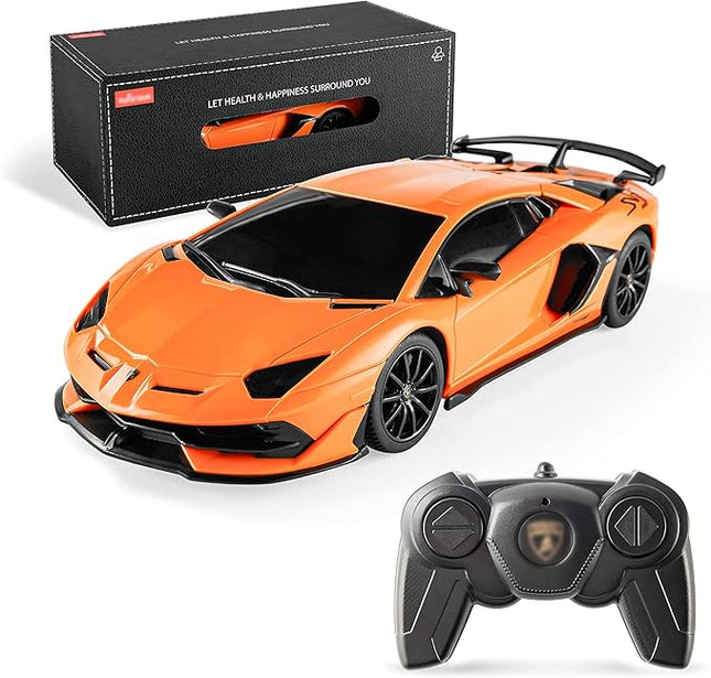 BEZGAR Remote Control Car Licensed RC, 1:24 Lambo Toy Car for Kids, Lambo Aventador SVJ Remote Control Model Electric Sport Racing Hobby Toy for 3 4 5 Year Old Boy Birthday Gift (Orange)