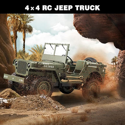 Remote Control Truck, RC Willys Military Jeep Car 1/12 Scale with Rechargeable Battery & Winch System, 2.4Ghz 4x4 Off-Road Remote-Control Crawler Vehicle for Boys Adult, Christmas Birthday Gift