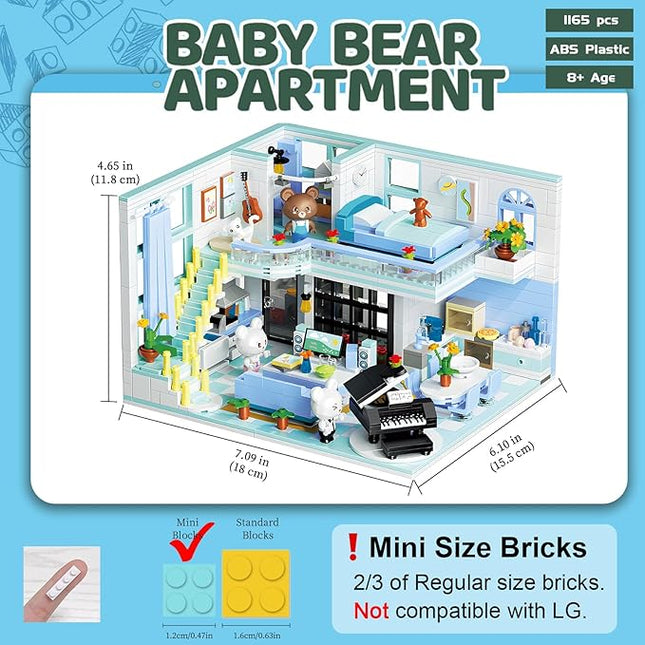 Friends House Building Block Set, Bear Room Small Brick Model, Creative Construction Mini Building Block Toy, Hobbies Christmas Birthday Gift for Teens Children Kids Boys Girls 8+ 1165 PCS