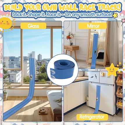 15 Ft Flexible Race Track for Kids with Hot Wheels, Matchbox with Suction Cups Compatible, Diecast 1/50th Toy Cars Rolls Up Portable Race Track Cobalt Blue