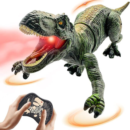 Remote Control Dinosaur Toys for Kids 3-5, 5-7, 8-12, 10-12, Electronic RC T Rex Dino Robot Toy for Boys, Top Christmas & Birthday Gifts for 6 7 8 9 10 11 & 12 Year Old Boys (Color: Green)