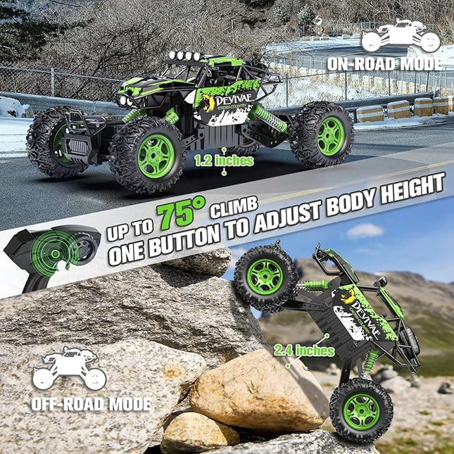 CROBOLL 1:12 Large RC Cars for Boys with Upgraded Lifting Function, 2.4GHz 4WD Remote Control Car Toy Gifts 20km/h Monster Truck for Kids, All Terrain RC Truck for 60Min Play(Green)