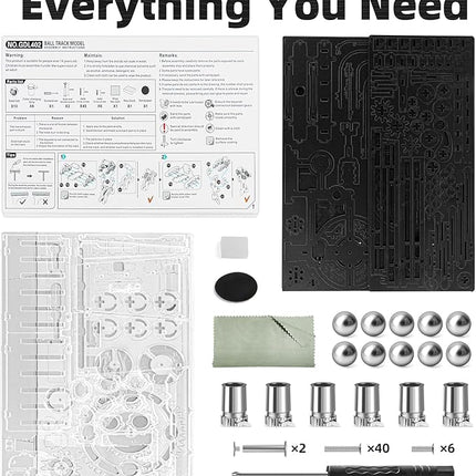 3D Wooden Puzzle Marble Run with LED Lights, Wooden Model Building Kits for Adults, Wood Mechanical Puzzle Building Set, Office Desk Decor Gift for Men Adults (312 PCS)