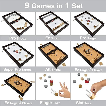 Big Shooz n TOZZ : Wooden Multi Tabletop Indoor Portable Board Games for Kids and Family