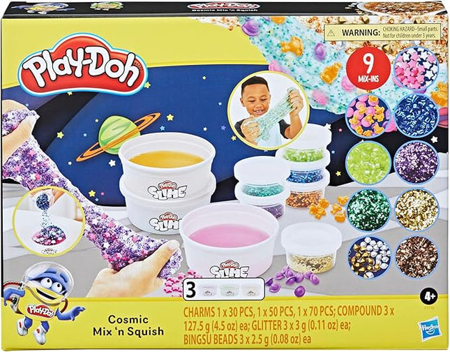 Play-Doh Slime Cosmic Mix 'n Squish Outer Space Toy Mixing Kit for Kids 4 Years and Up with 3 Colors and 9 Different Mix-ins, Non-Toxic