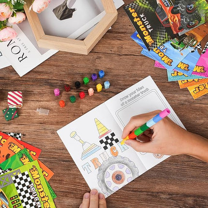 BenLouis 24 Pcs Monster Truck Mini Coloring Books Kids Monster Car Party Favors Small Activity Books Bulk for Kids Monster Truck Birthday Goodie Bags Stuffers Return Gifts Classroom Travel