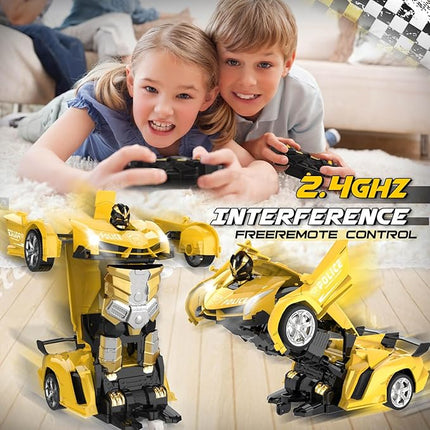 Transform Remote Control Car - Rc Cars, One-Button Transforming, 360° Rotation Drifting, 2.4ghz 1:18 Scale, Gift Kids Aged 4-6 Year Old Boys/Girls, Police Car Yellow