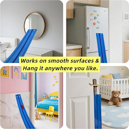 Flex Track 15 Ft Starter Set - Flexible Race Car Ramp Track for Kids Ages 3-8 with 4 Cars & 12 Suction Cups, Compatible with Hot Wheels & 1/64th Diecast Cars, Portable Blue Racetrack Toy